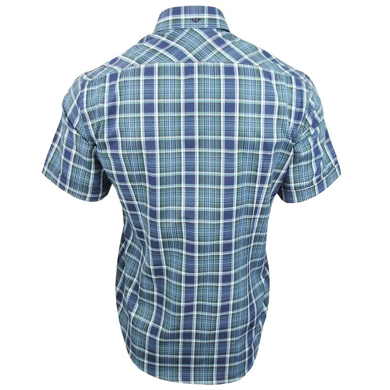 Mens Short Sleeve Check Shirt Button Down Collar Slim Fit By Xact