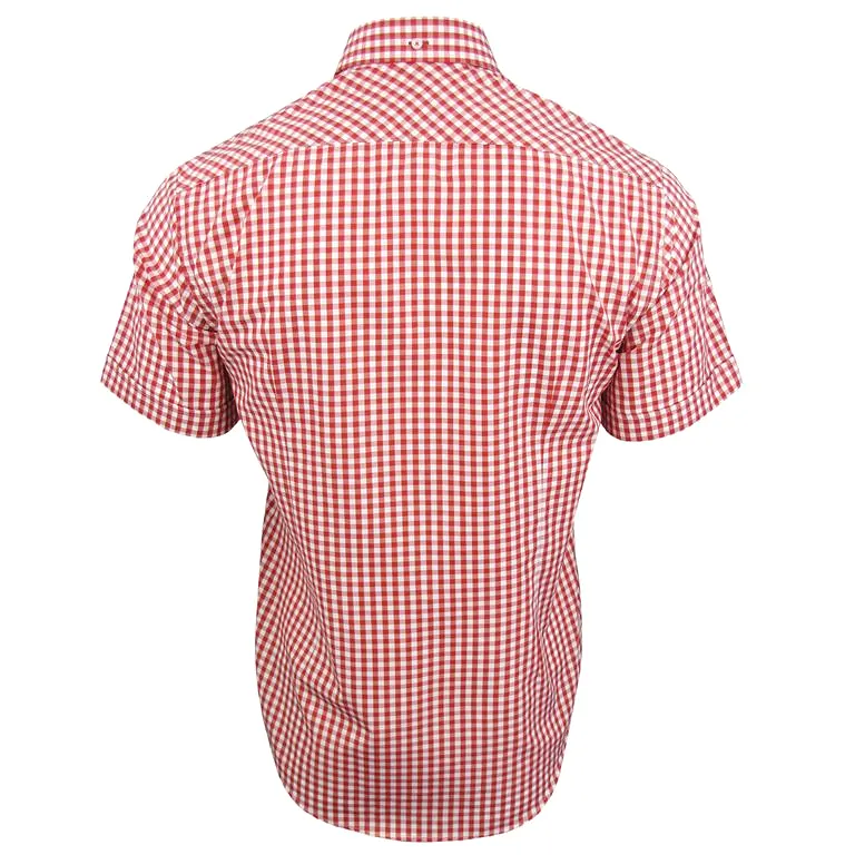 Mens Short Sleeve Gingham Check Shirt Button Down Collar Slim Fit By Xact