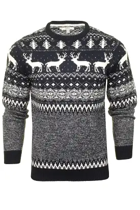 Mens Xact Christmas/ Xmas Jumper 'Reindeer Fairisle Crew'