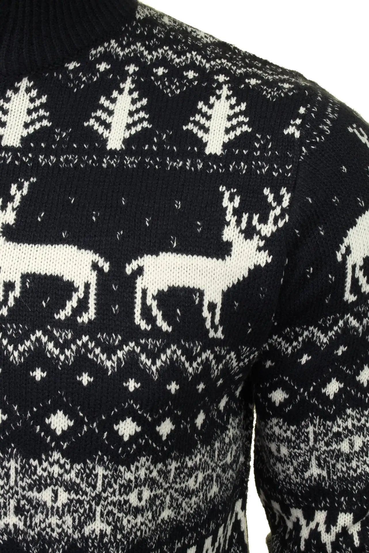 Mens Xact Xmas Christmas Jumper 'Reindeer Fairisle Quarter Zip Crew'