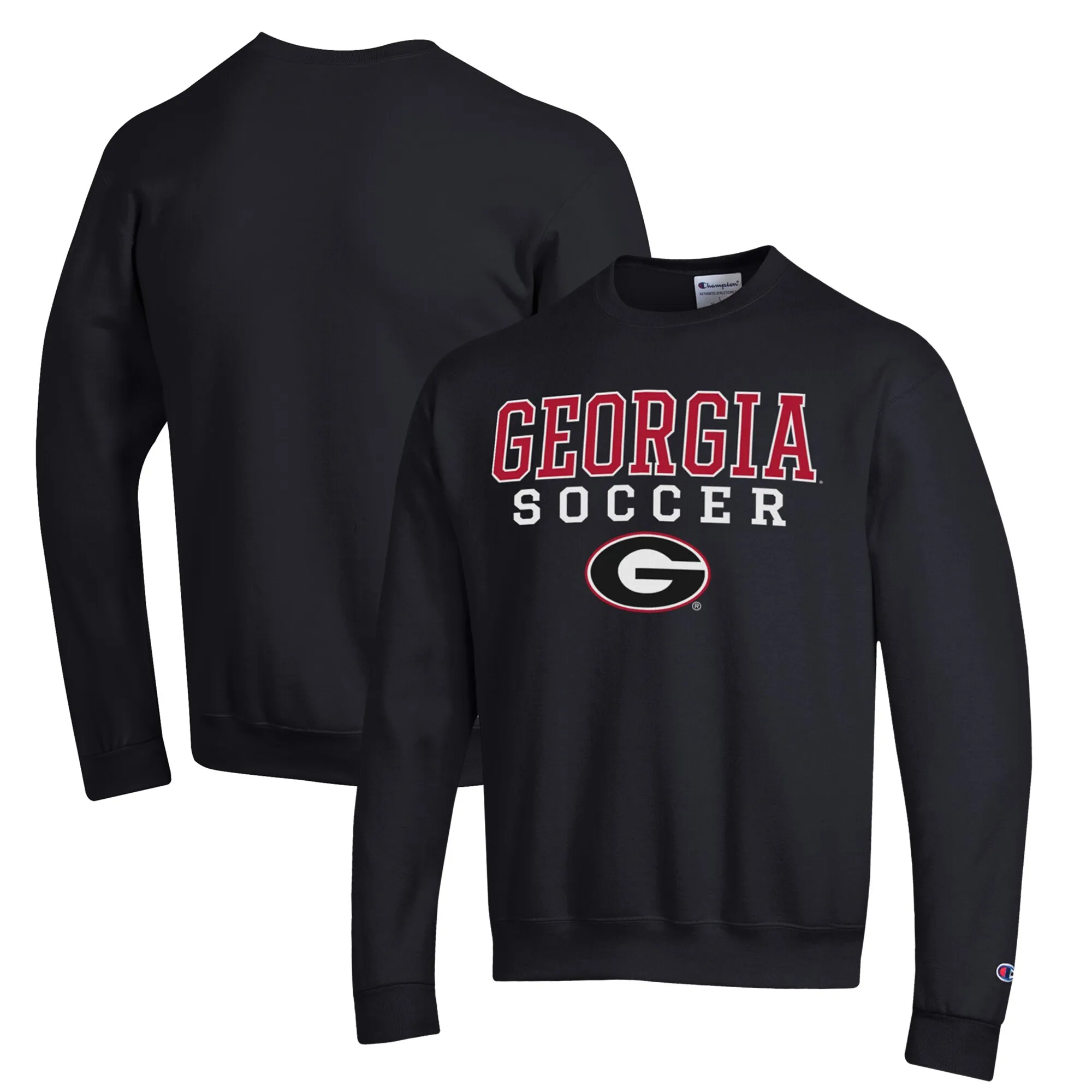 Men's Champion Black Georgia Bulldogs Soccer Stack Logo Powerblend Pullover Sweatshirt