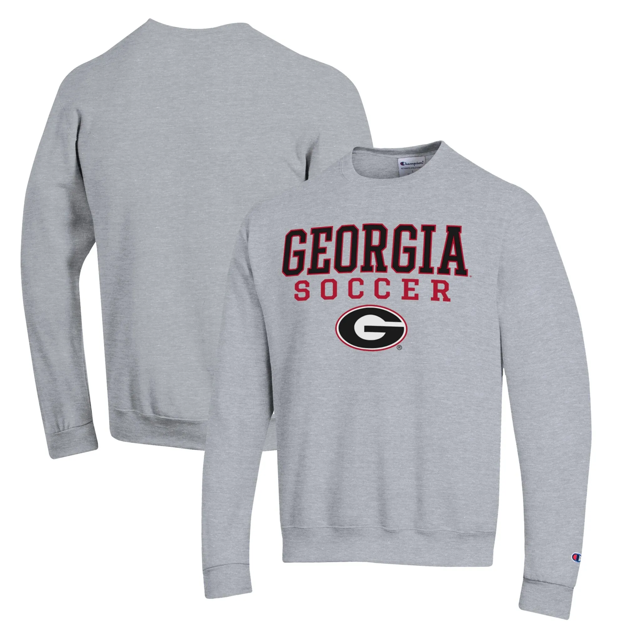 Men's Champion Gray Georgia Bulldogs Soccer Stack Logo Powerblend Pullover Sweatshirt