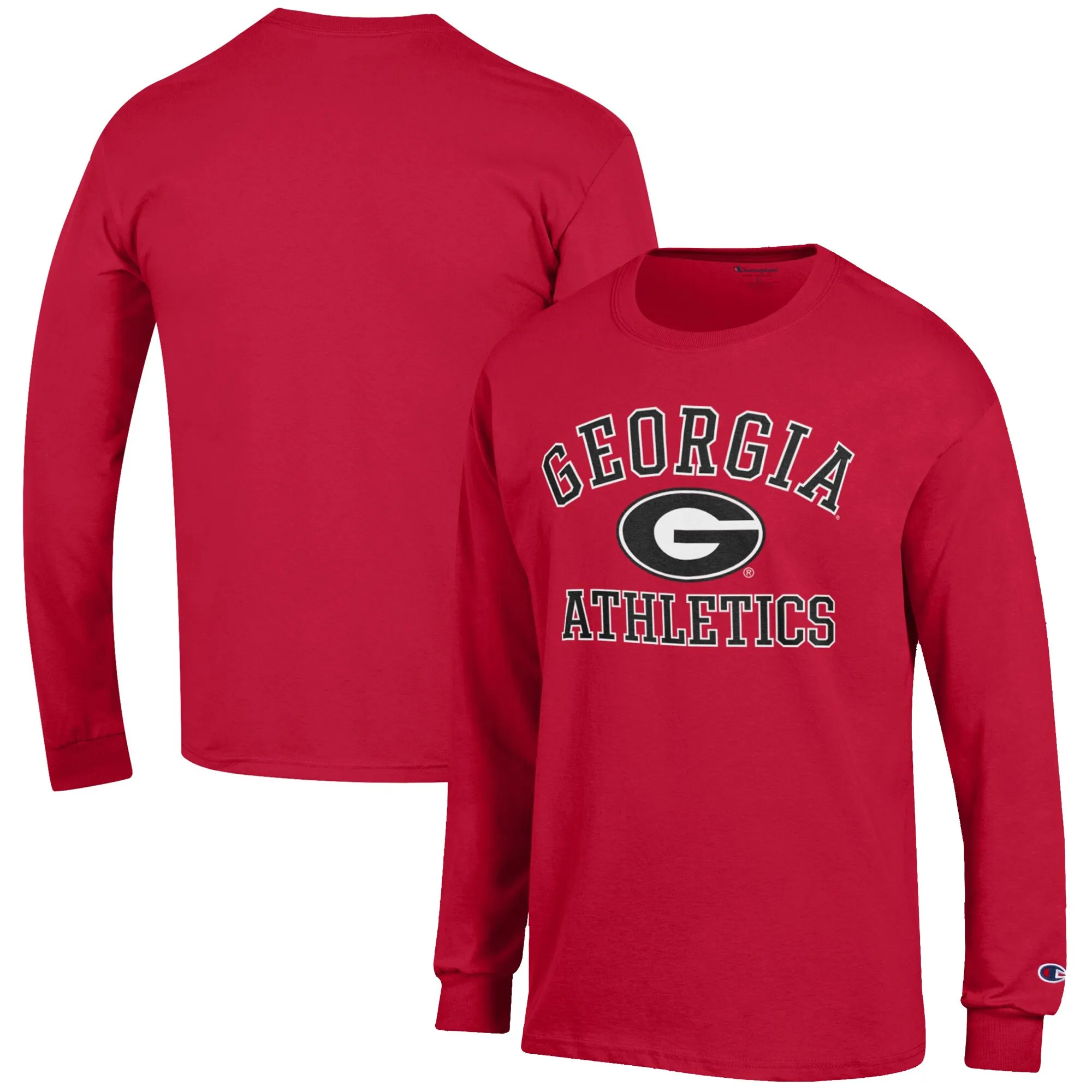 Men's Champion  Red Georgia Bulldogs Athletics Logo Long Sleeve T-Shirt