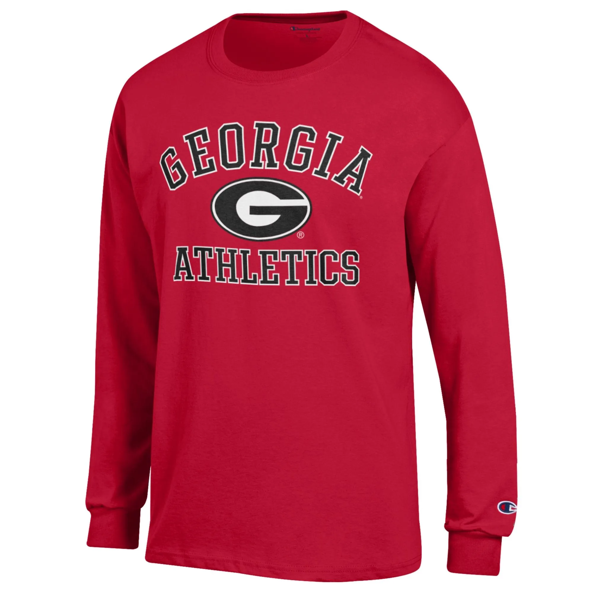 Men's Champion  Red Georgia Bulldogs Athletics Logo Long Sleeve T-Shirt