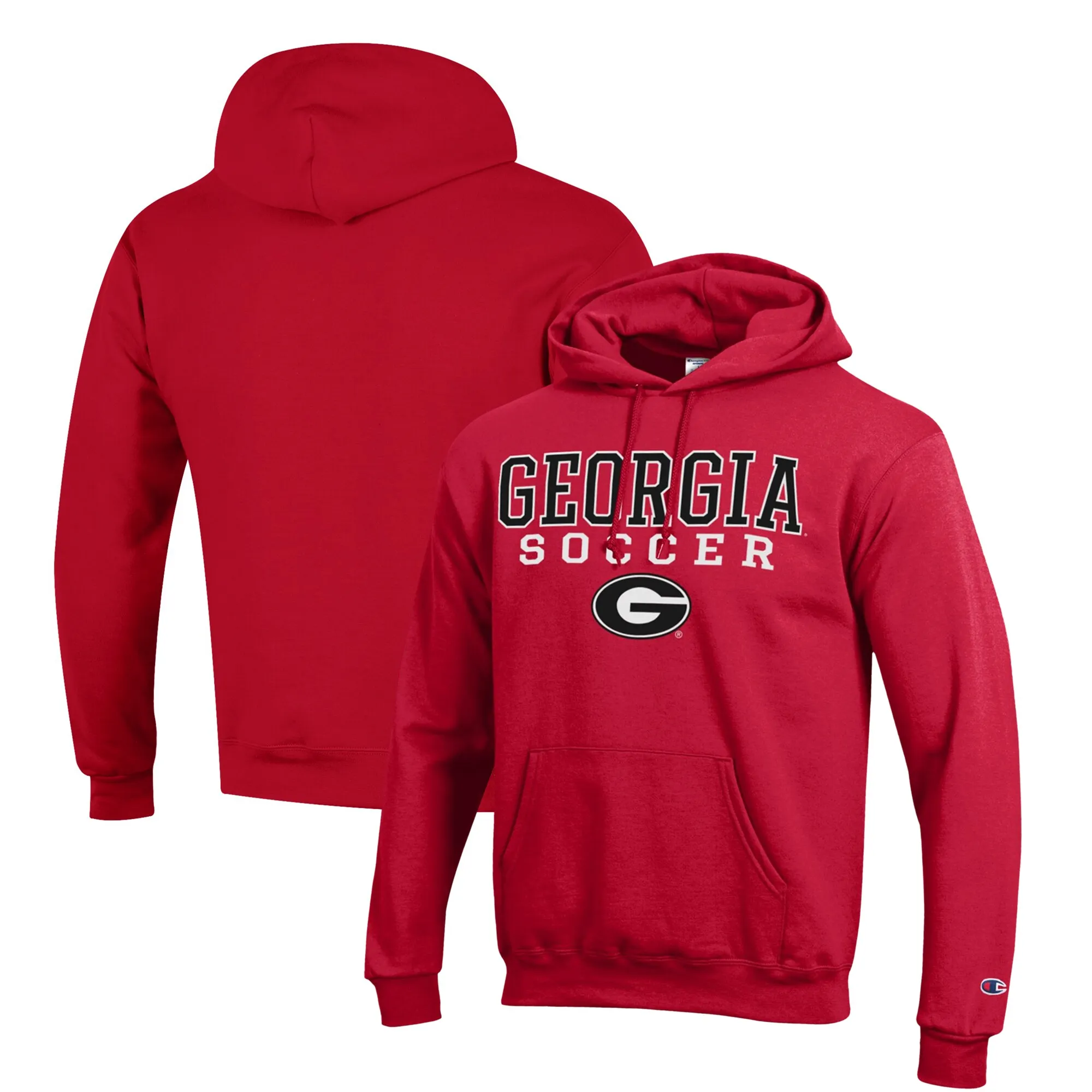 Men's Champion Red Georgia Bulldogs Soccer Stack Logo Powerblend Pullover Hoodie