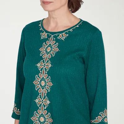 new!Alfred Dunner Emerald Isle Womens Crew Neck 3/4 Sleeve T-Shirt