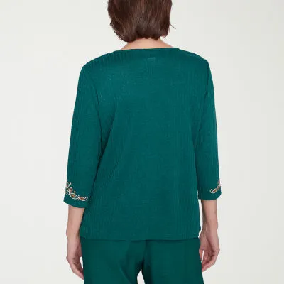 new!Alfred Dunner Emerald Isle Womens Crew Neck 3/4 Sleeve T-Shirt