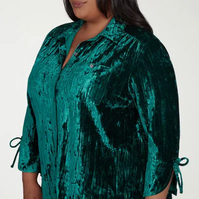 new!Alfred Dunner Plus Emerald Isle Womens 3/4 Sleeve Regular Fit Button-Down Shirt