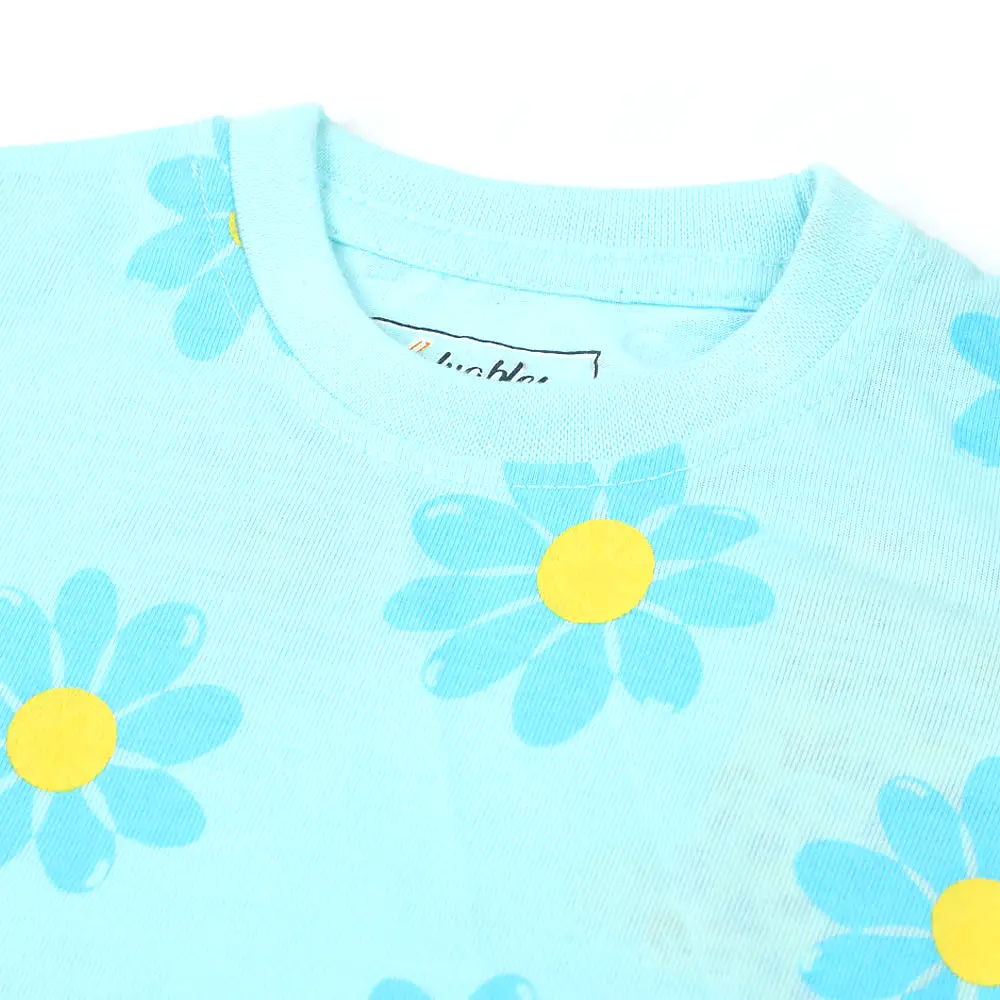 Newborn Girls Half Sleeves T-Shirt - Sky Blue