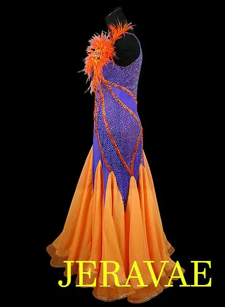 Orange and Purple American Smooth Dress With Feathers accent and Swarovski Stones SMO042 sz Large