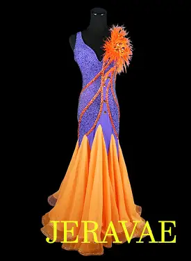 Orange and Purple American Smooth Dress With Feathers accent and Swarovski Stones SMO042 sz Large