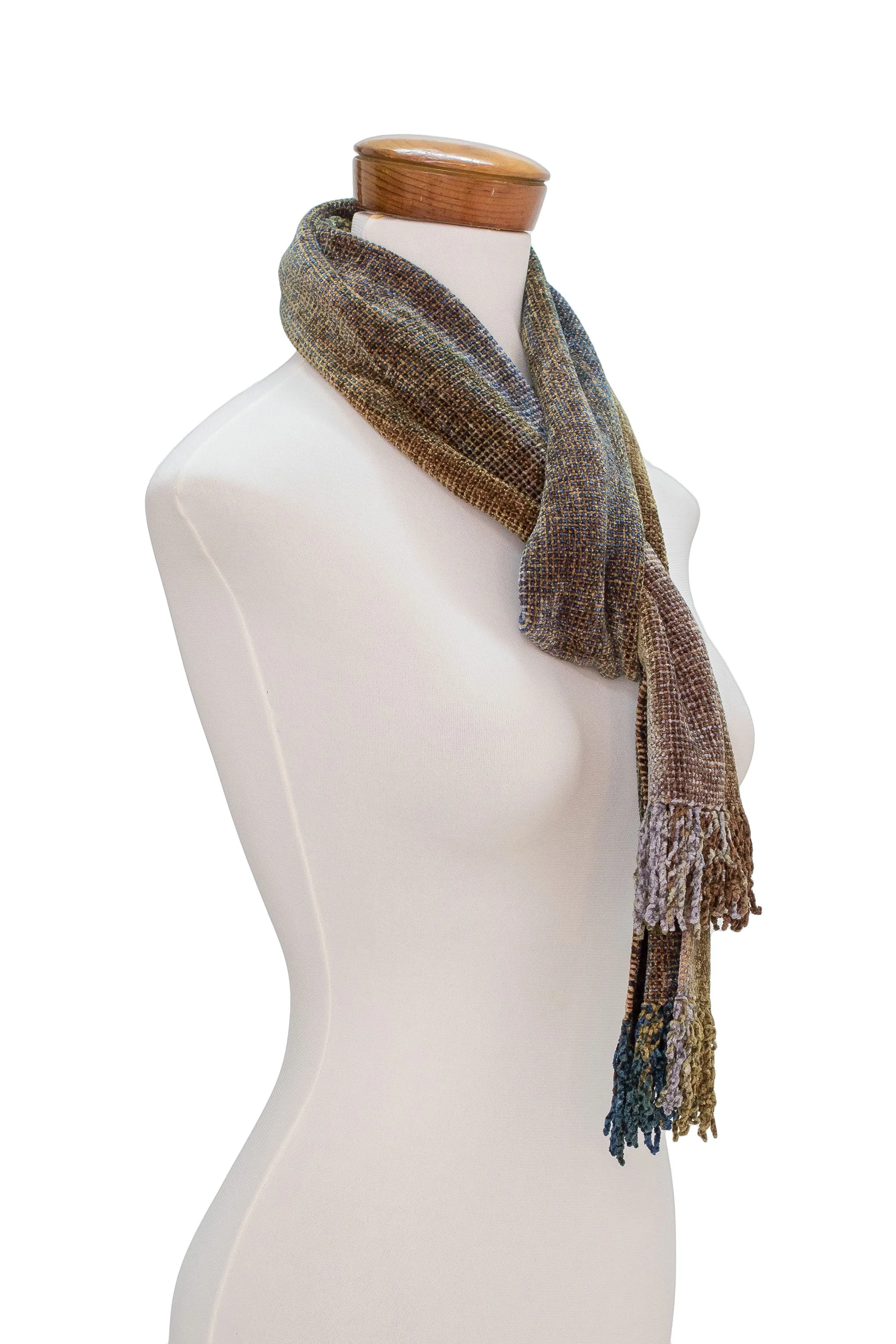 Paths Earth-Tone Rayon Chenille Scarf from Guatemala