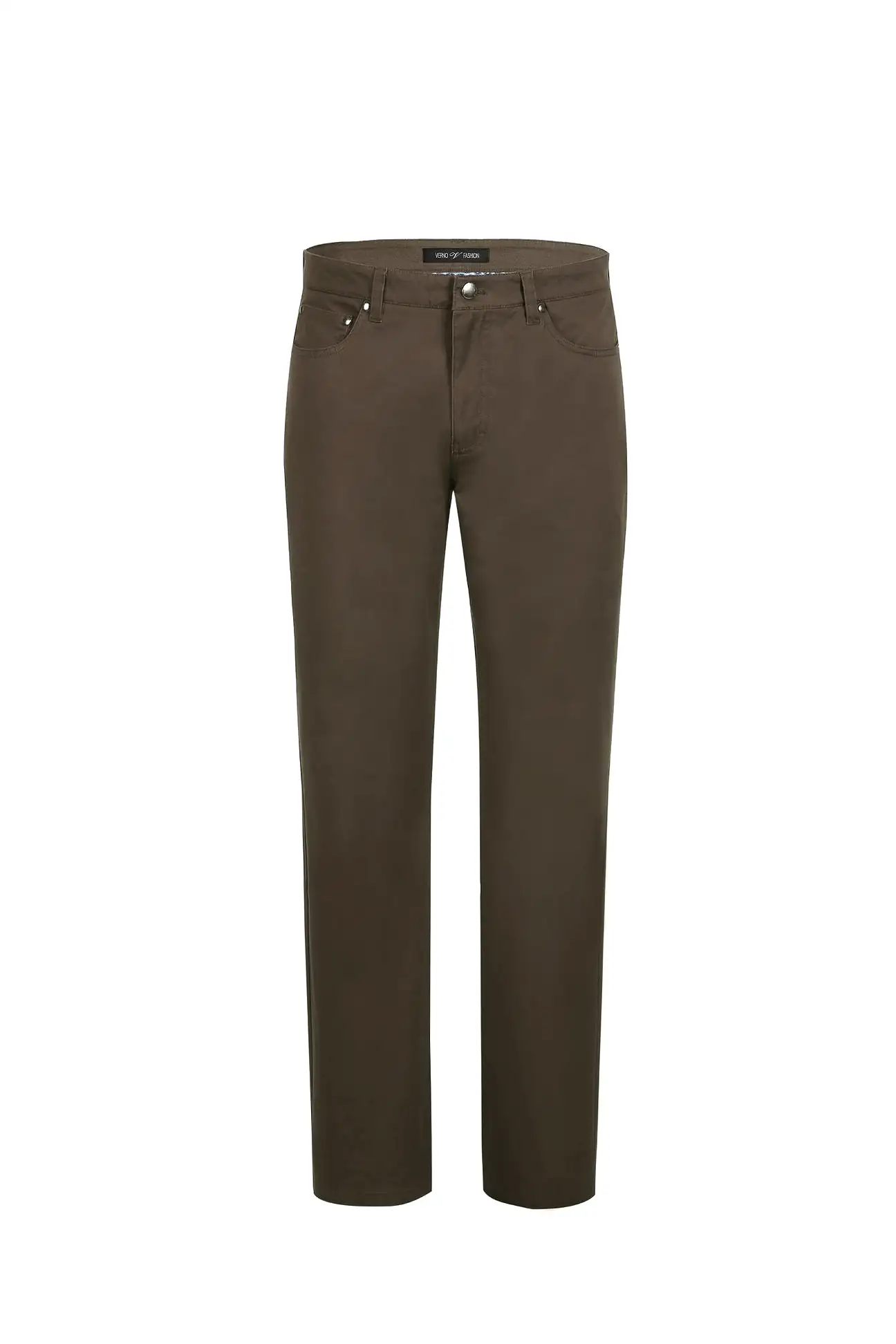 Pellagio Brown 5-Pocket Cotton Stretch Washed Flat Front Chino Pants PF20-22