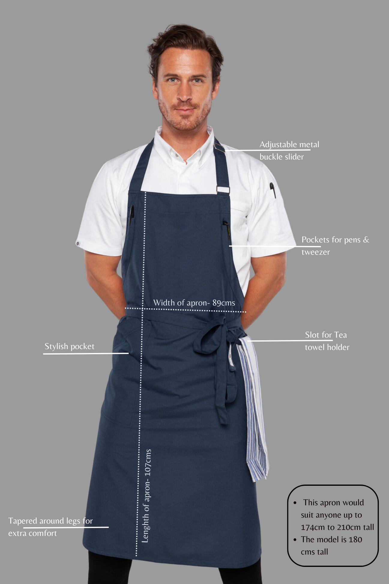 Ross Bluish grey bib Chef apron Large size