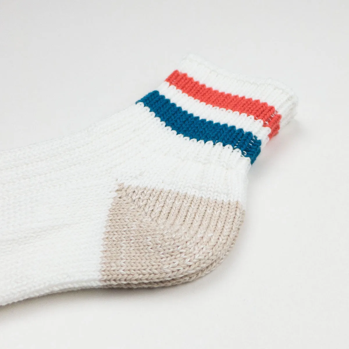 RoToTo - O.S. Ribbed Ankle Socks - White / Light Red / Medium Blue