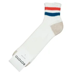 RoToTo - O.S. Ribbed Ankle Socks - White / Light Red / Medium Blue