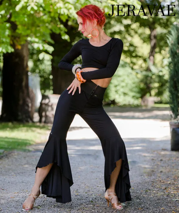 Senga Dancewear BRANDO Women's Black Latin or Ballroom Practice/Teaching Asymmetrical Flared Dance Pants PRA 963 in Stock