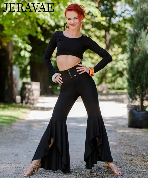 Senga Dancewear BRANDO Women's Black Latin or Ballroom Practice/Teaching Asymmetrical Flared Dance Pants PRA 963 in Stock