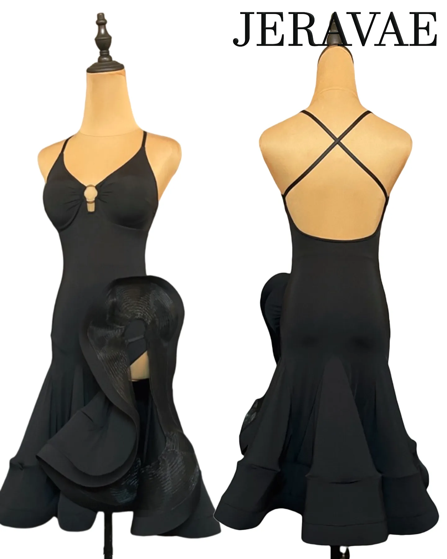 Sexy Sleeveless Black Latin Practice Dress with Open Back, Horsehair Hem, and High Slit on Side PRA 812_sale