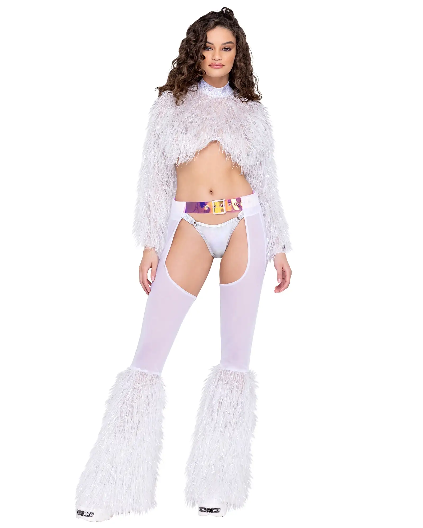 Sheer Chaps with Faux Fur Bell & Belt