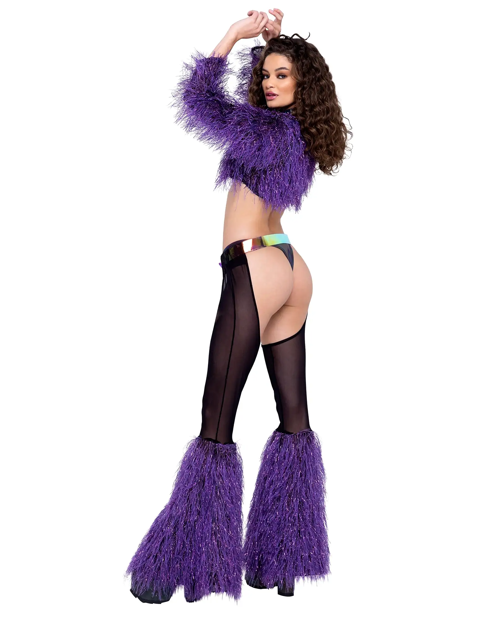 Sheer Chaps with Faux Fur Bell & Belt