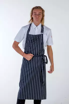 Sidney striped blue/white bib Chef Apron Large size no pocket