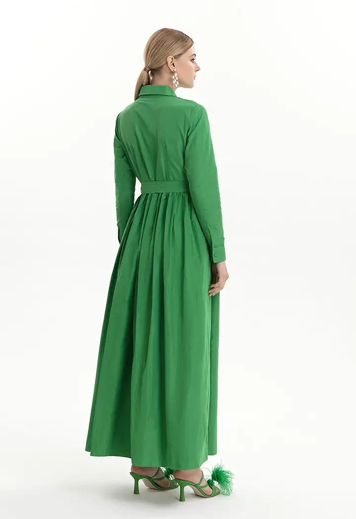 Sleeved Ruffled With Feathers Maxi Dress