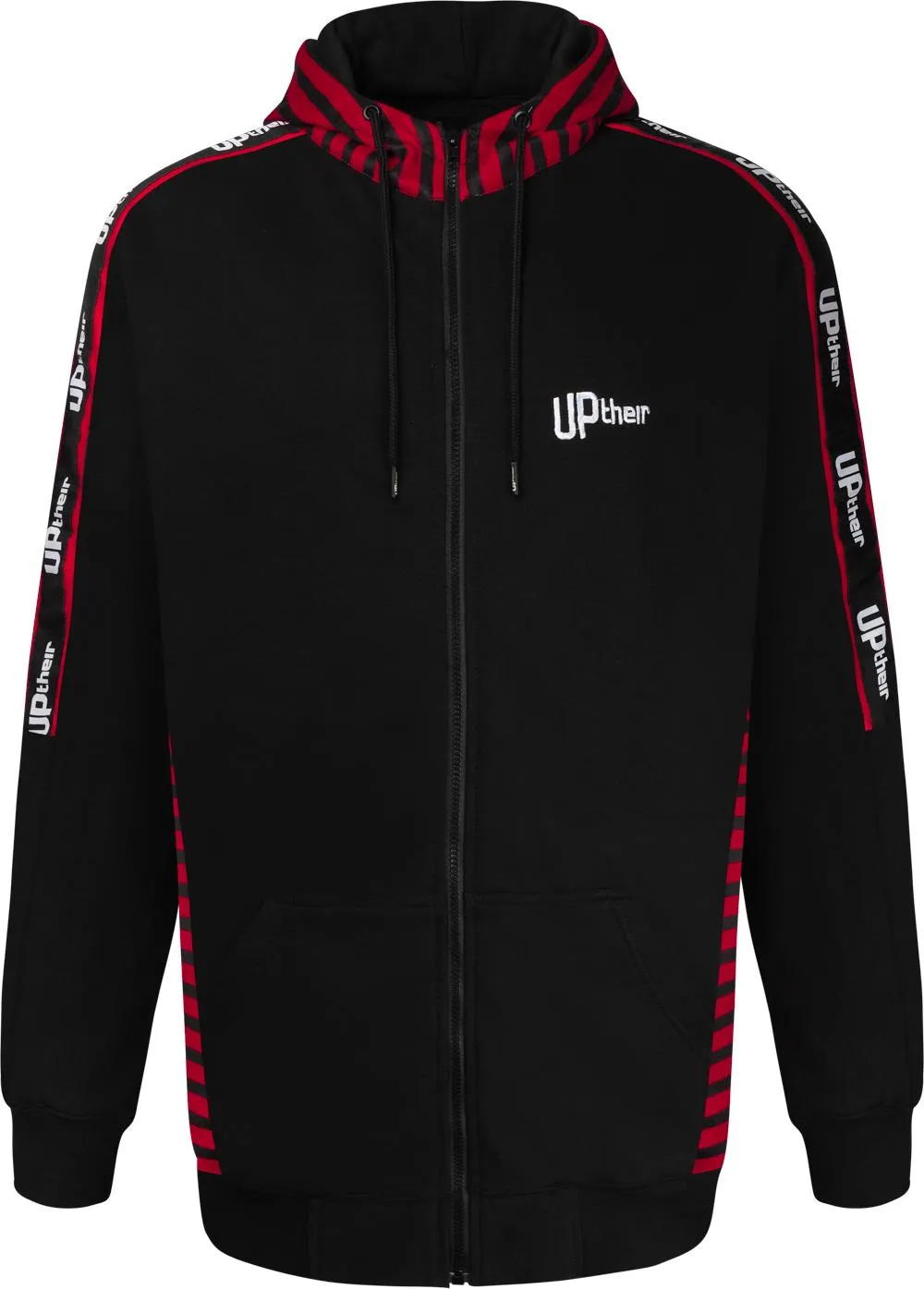 Uptheir Bude Zip Through Side Panel Hoody - Black & Red