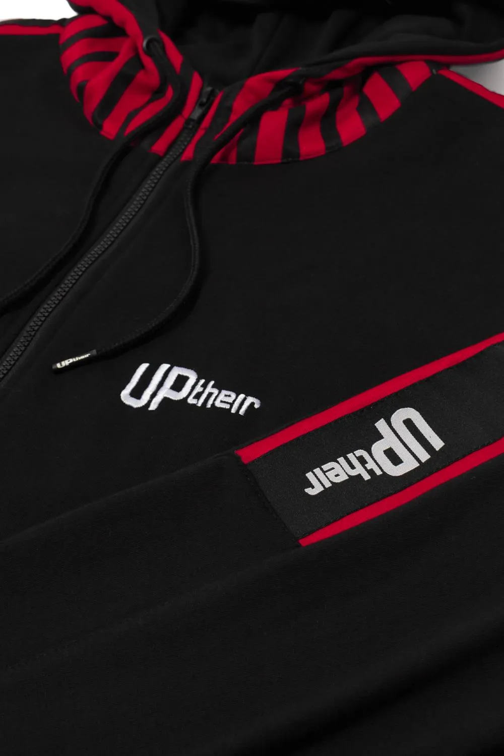 Uptheir Bude Zip Through Side Panel Hoody - Black & Red