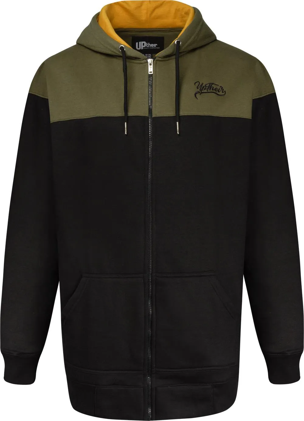 Uptheir Gains Zip Through Colour Block Hoody - Olive