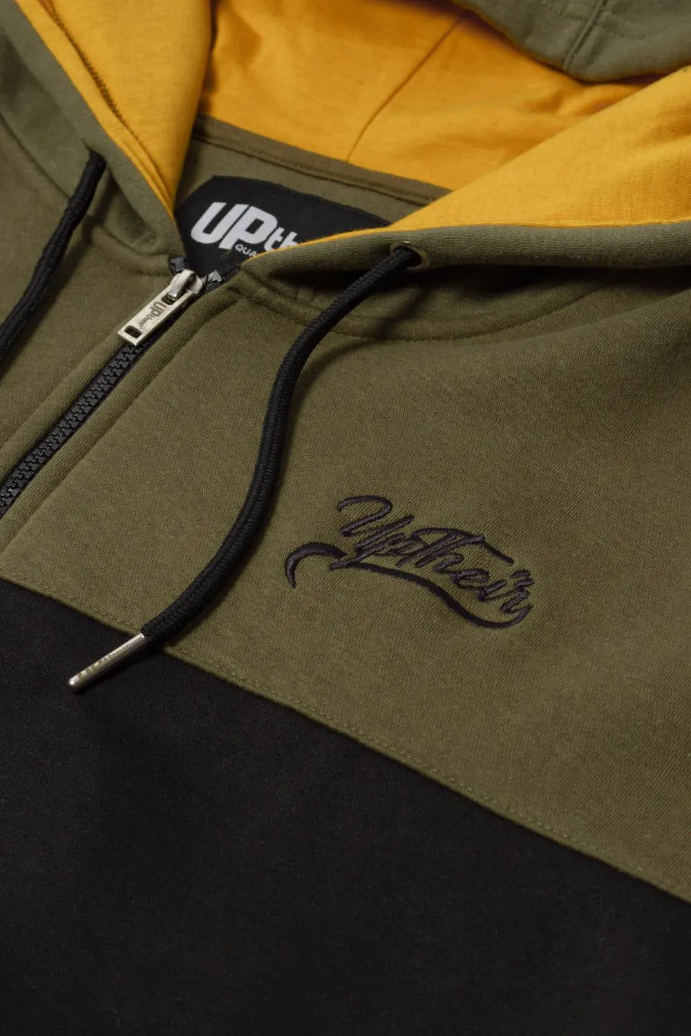 Uptheir Gains Zip Through Colour Block Hoody - Olive