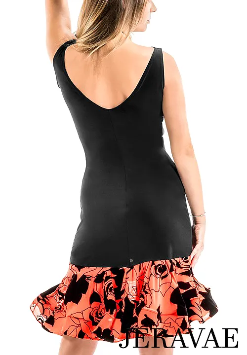 Victoria Blitz Sleeveless Sissi Black Latin Practice Dress with Ruffle Floral Hemline PRA 880 in Stock