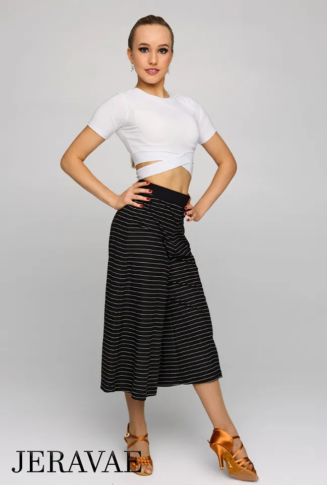 White Short Sleeve Latin Practice Crop Top with Wrap Crisscross Back Tie PRA 828