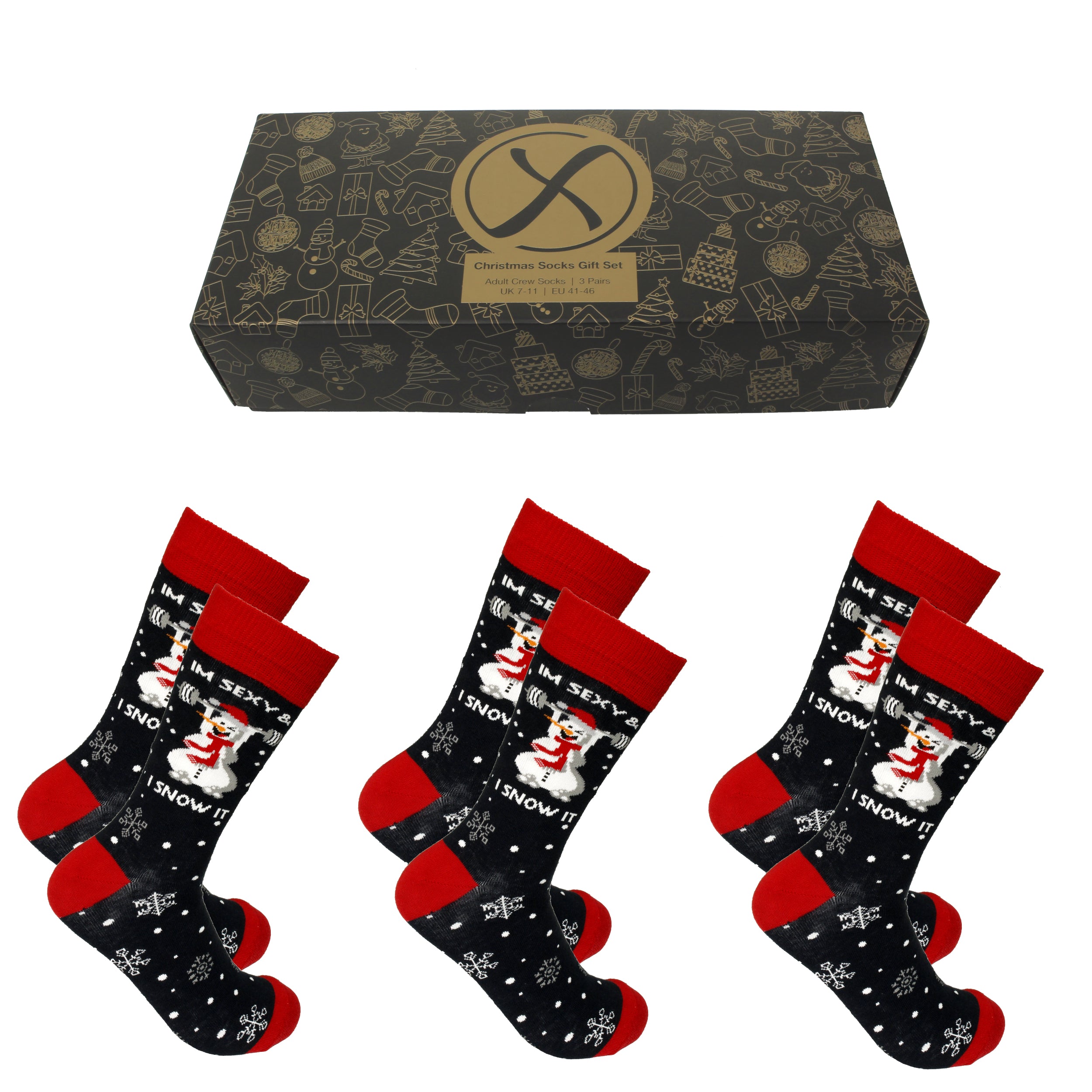 Xact Mens Christmas Xmas Socks Gift Box - UK 7-11 (3-Pack)