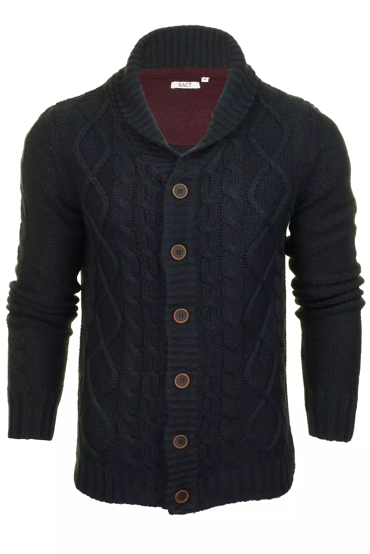 Xact Mens Shawl Neck Cable Knit Cardigan