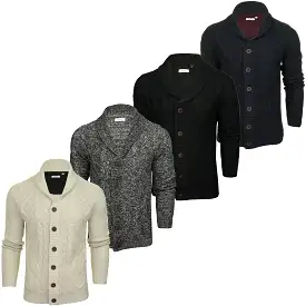 Xact Mens Shawl Neck Cable Knit Cardigan