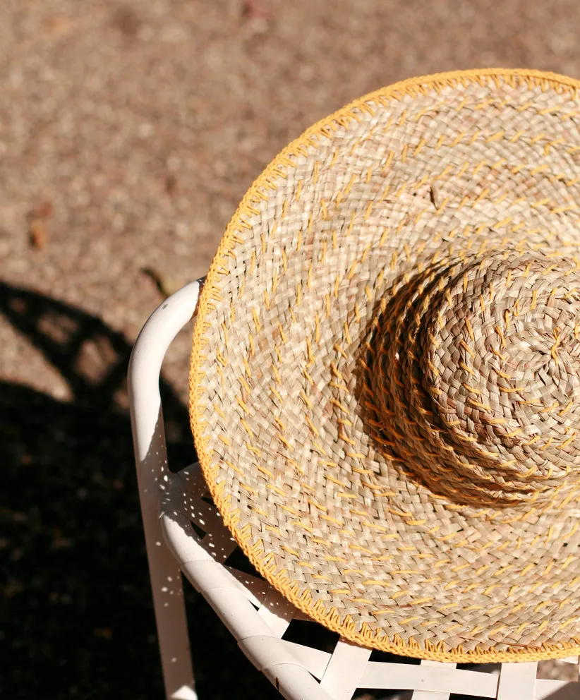 Yellow Balinese Pecatu Wide Round Straw Hat