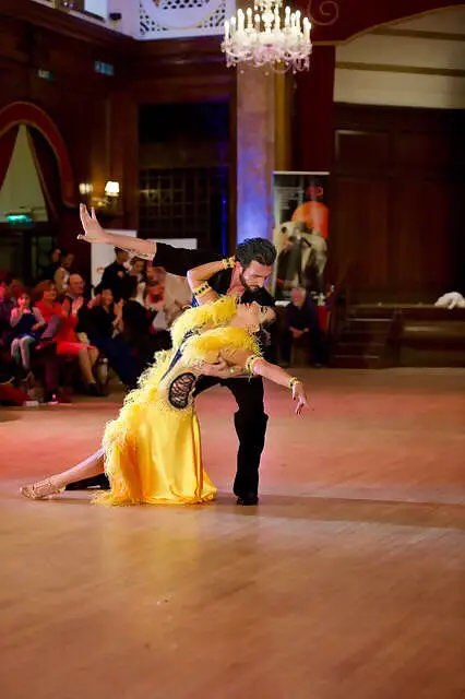 Yellow Smooth Ballroom Dress with Feathers