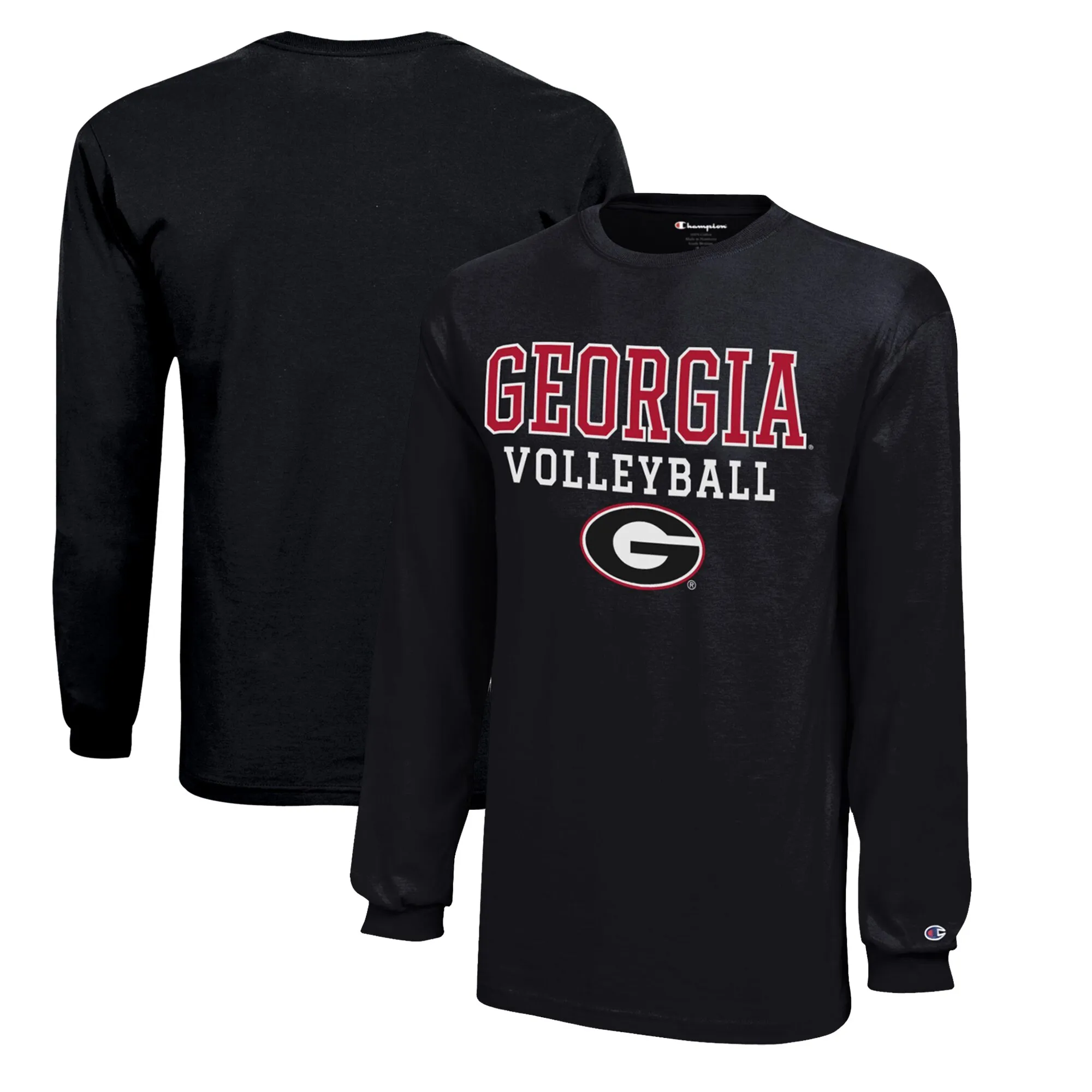 Youth Champion  Black Georgia Bulldogs Stacked Logo Long Sleeve Volleyball T-Shirt