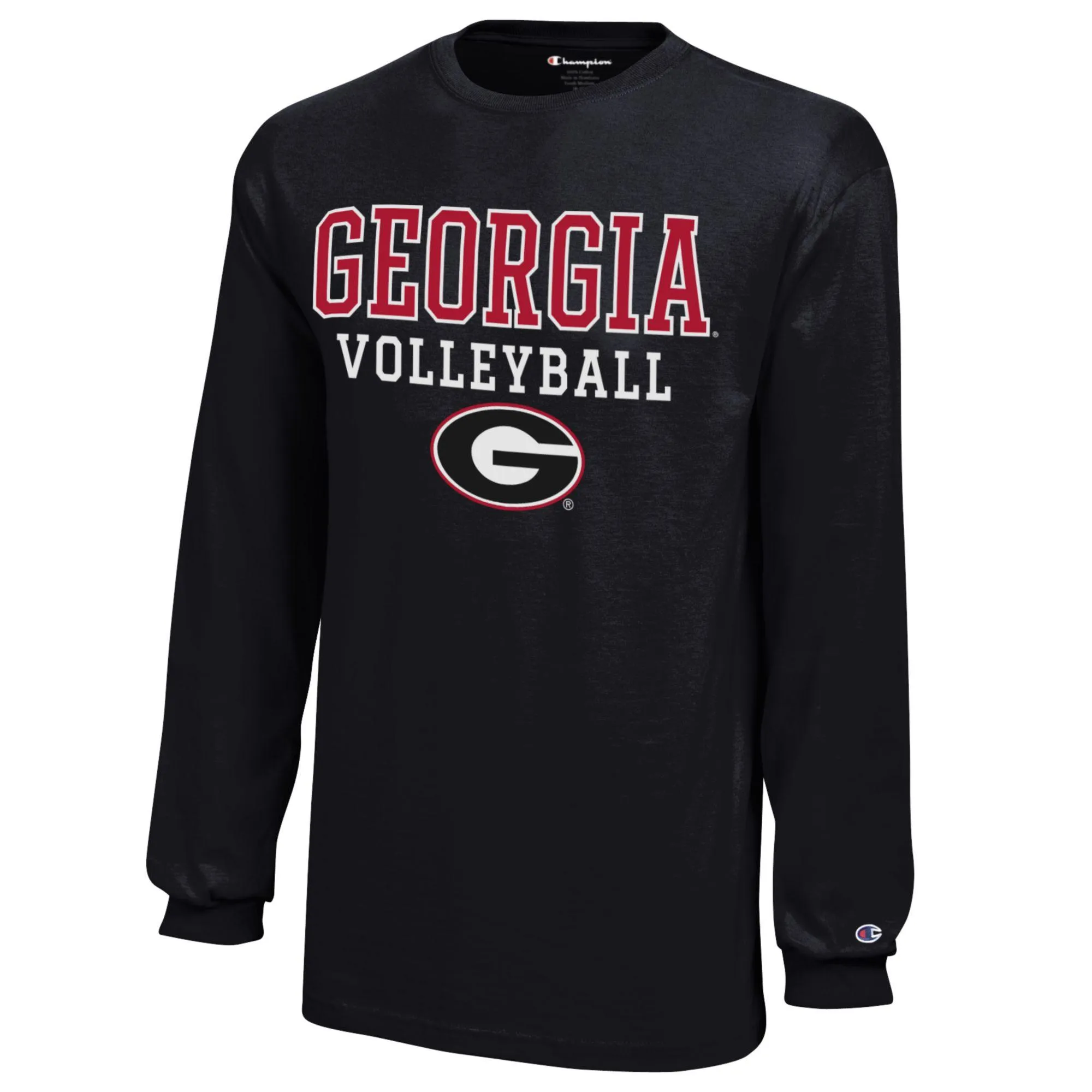 Youth Champion  Black Georgia Bulldogs Stacked Logo Long Sleeve Volleyball T-Shirt