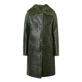 YVES SALOMON Leather Shearling-Trim Coat - Green