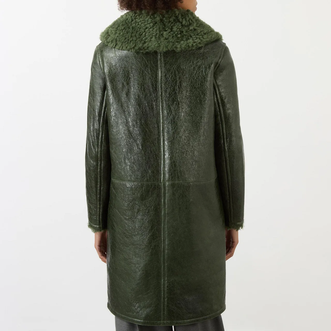 YVES SALOMON Leather Shearling-Trim Coat - Green